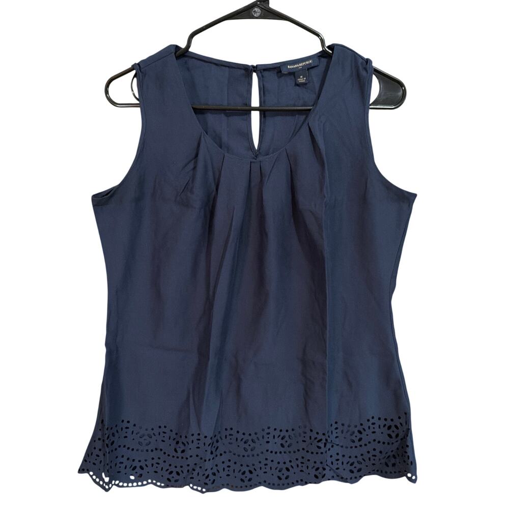 Banana Republic Womens Blouse Navy Pleated Scoop Neck Tank Lightweight M